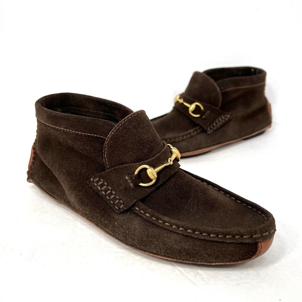 Gucci Womens Suede Leather Chukka Horsebit Boots Size 35.5 Brown